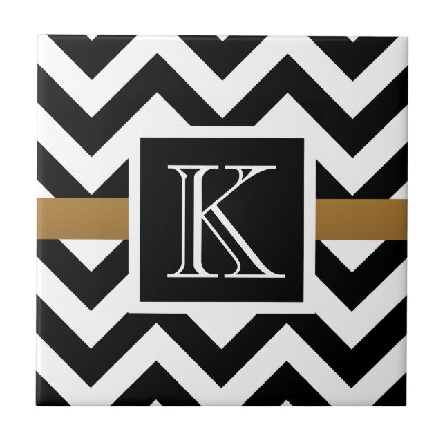 Black and White Chevron Pattern Tile (Front)