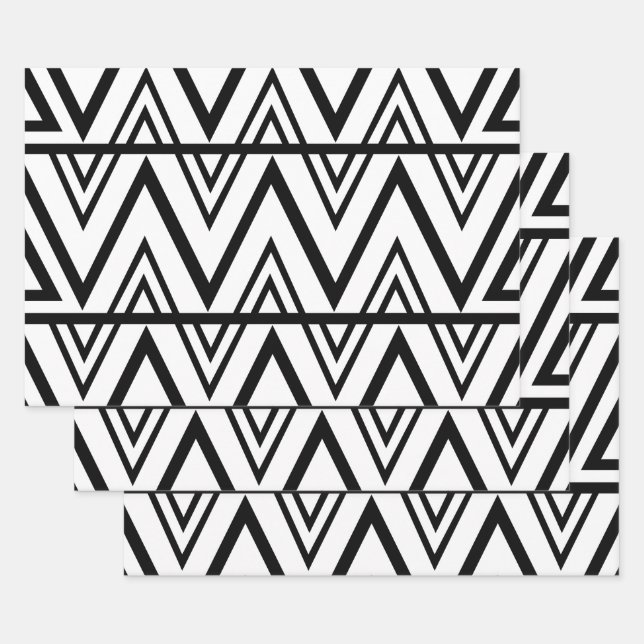 Black and White Chevron Pattern Wrapping Paper Sheet (Set)