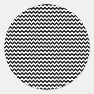 Black and White Chevron Stripe Classic Round Sticker