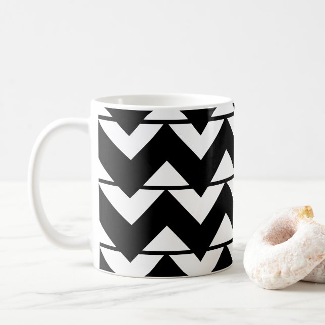 Black and White Chevron Stripe Zigzag Pattern Coffee Mug (With Donut)