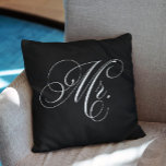 Black and White Chevron Stripes "Mr" Cushion<br><div class="desc">His and Hers decorative script typography design.</div>