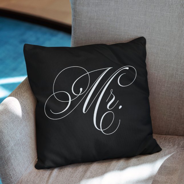 Black and White Chevron Stripes "Mr" Cushion (Creator Uploaded)