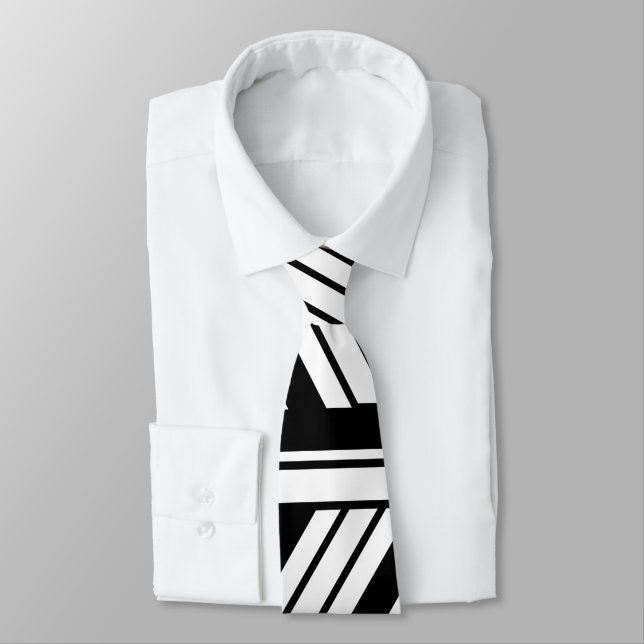 Black and White Chevron Stripes Pattern  Tie (Tied)