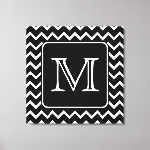 Black and White Chevron with Custom Monogram. Canvas Print