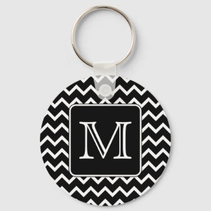 Black and White Chevron with Custom Monogram. Key Ring