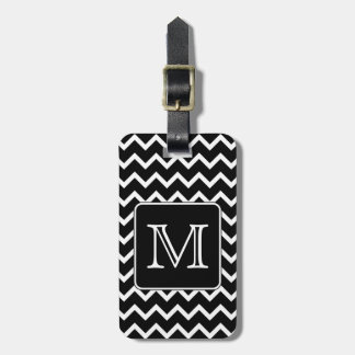 Black and White Chevron with Custom Monogram. Luggage Tag