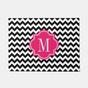 Black and White Chevron with Hot Pink Monogram Doormat