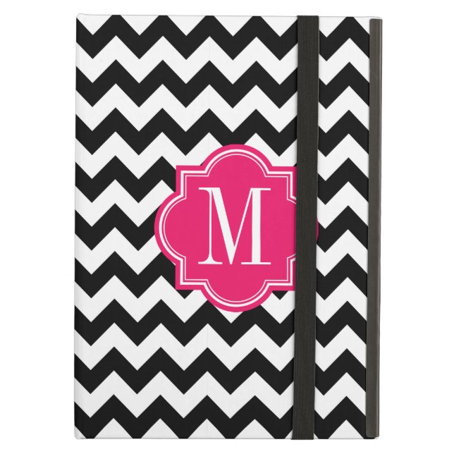 Black and White Chevron with Hot Pink Monogram iPad Air Case (Front Closed)