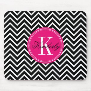 Black and White Chevron with Pink Monogram Mouse Mat