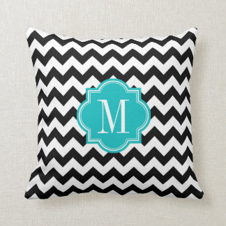 Black and White Chevron with Teal Monogram Cushion