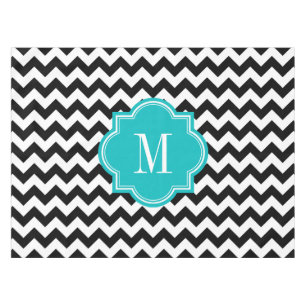 Black and White Chevron with Teal Monogram Tablecloth