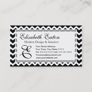 Black and White Chevron Zig Zag Retro Elegance Business Card