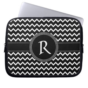 Black and White Chevron Zig Zag Retro Elegance Laptop Sleeve