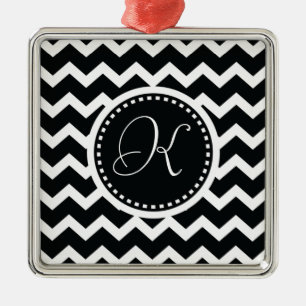 Black and White Chevron Zig Zag Retro Elegance Metal Tree Decoration