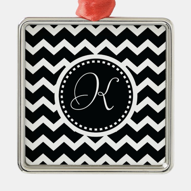 Black and White Chevron Zig Zag Retro Elegance Metal Tree Decoration (Front)