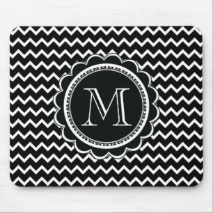 Black and White Chevron Zig Zag Retro Elegance Mouse Mat