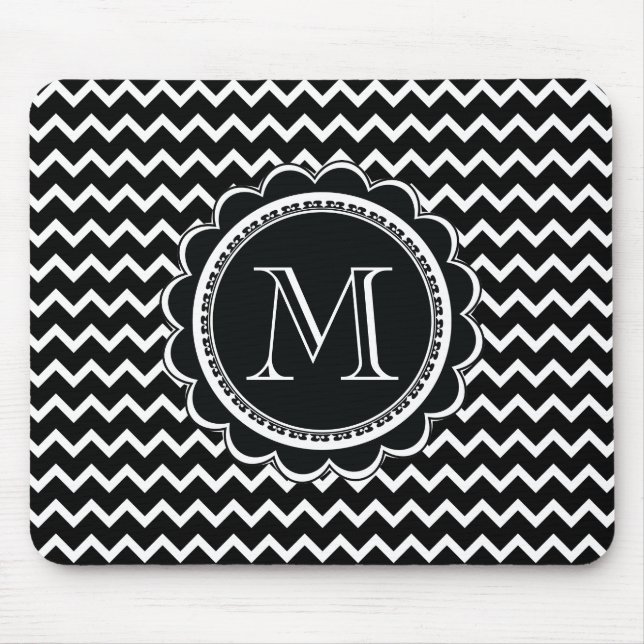 Black and White Chevron Zig Zag Retro Elegance Mouse Mat (Front)