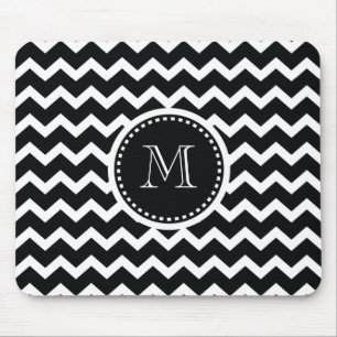 Black and White Chevron Zig Zag Retro Elegance Mouse Mat
