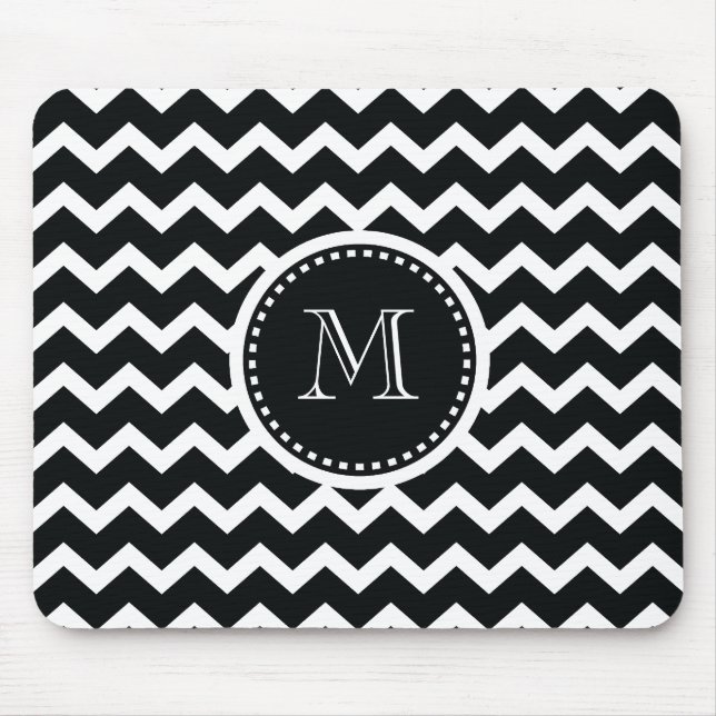 Black and White Chevron Zig Zag Retro Elegance Mouse Mat (Front)