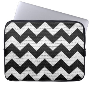 Black and White Chevron Zigzag Burlap Jute Laptop Sleeve