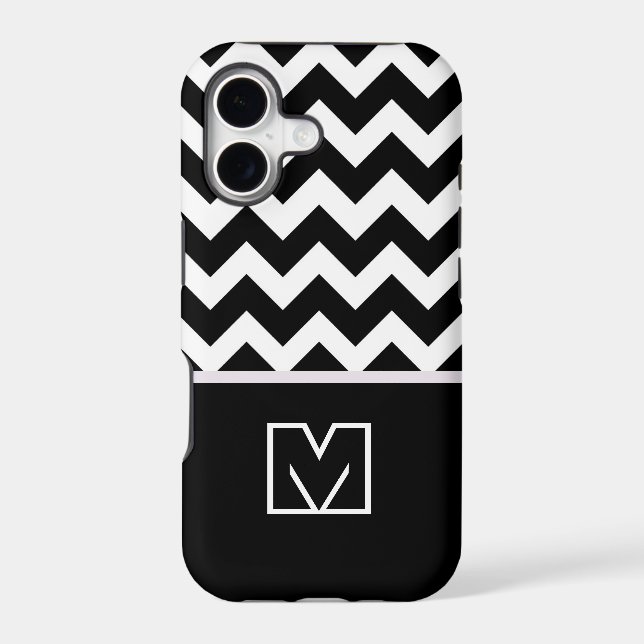 Black and White Chevron Zigzag. Custom Monogram (Back)