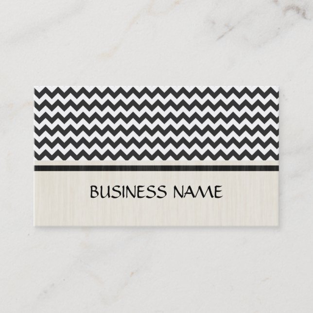 Black and White Chevron Zigzag Pattern Business Card (Front)