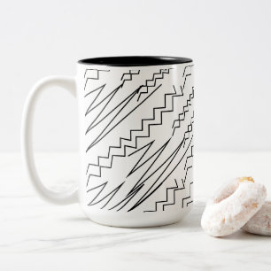 Black and White Chevron Zigzag Stripes Two-Tone Coffee Mug