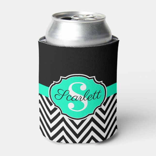 Black and White Chevrons Can Cooler (Can Front)
