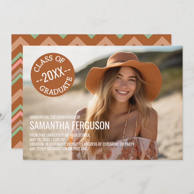 Black and White Chevrons Graduation Party Photo Invitation (Front/Back)