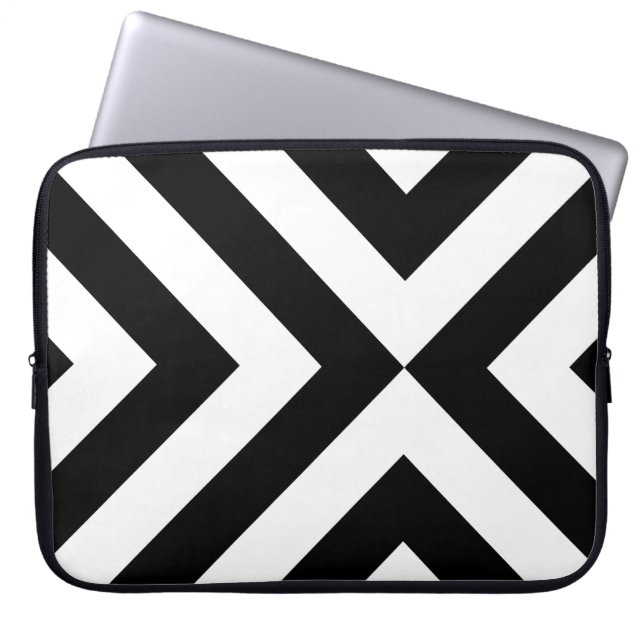 Black and White Chevrons Laptop Sleeve (Front)