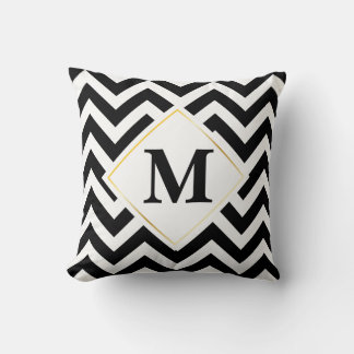 Black and White Chevrons Monogram Cushion