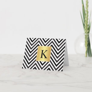 Black and White Chevrons Pattern with Monogram Thank You Card