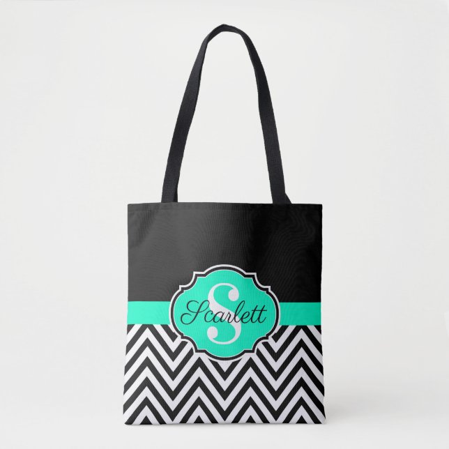 Black and White Chevrons Tote Bag (Front)