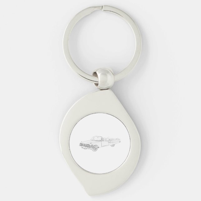 Black and White Chevy Impala Drawing Swirl Key Ring (Front)