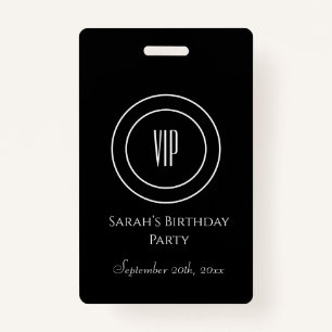 Black and White Chic Birthday Party VIP Access ID Badge