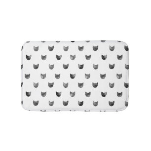 Black and White Chic Cute Cat Pattern Bath Mat
