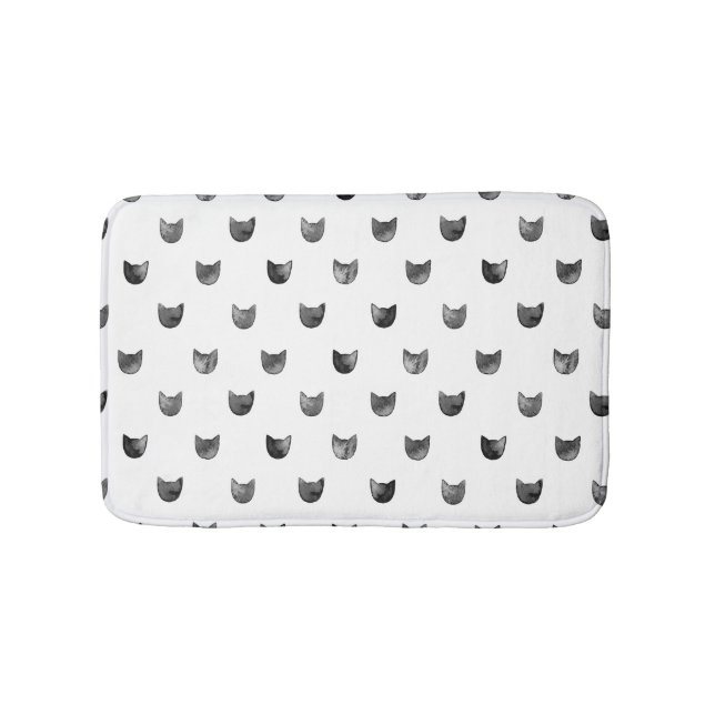 Black and White Chic Cute Cat Pattern Bath Mat (Front)