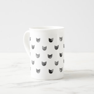 Black and White Chic Cute Cat Pattern Bone China Mug