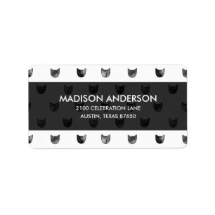 Black and White Chic Cute Cat Pattern Label