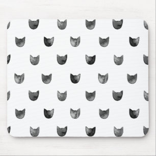 Black and White Chic Cute Cat Pattern Mouse Mat