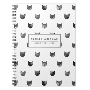 Black and White Chic Cute Cat Pattern Notebook