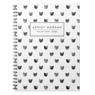 Black and White Chic Cute Cat Pattern Notebook