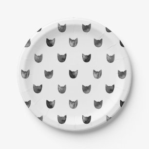 Black and White Chic Cute Cat Pattern Paper Plate