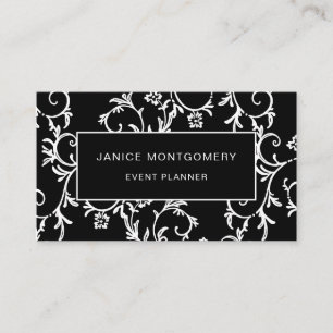 Black and White Chic Floral Damask Business Card