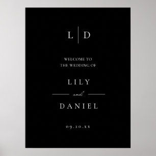 Black and White Chic Monogram Wedding Welcome Sign