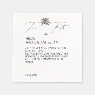 Black and White Chic Palm Tree Fun Facts Wedding Napkin