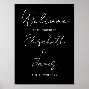 Black And White Chic Script Wedding Welcome Sign