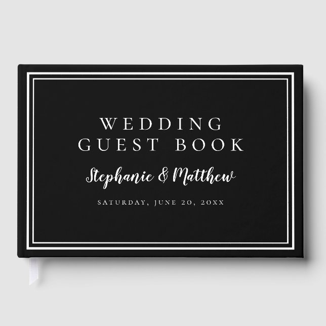 Black and White Chic Simple Minimalist Wedding Guest Book (Front)