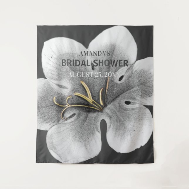 Black and White Chic Wedding Photo Booth Backdrop Tapestry (Front)