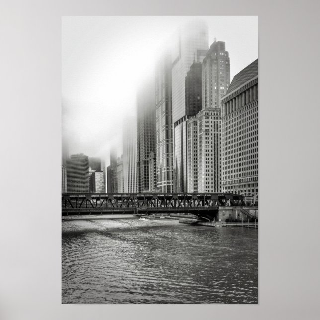Black and White Chicago City View Photo Print (Front)